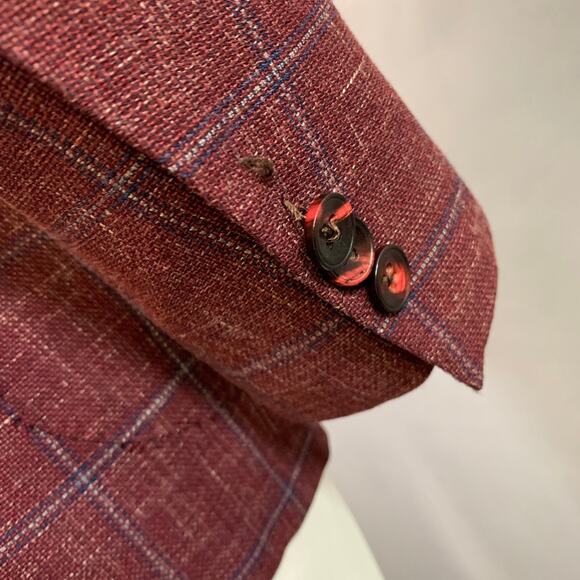 SARTORIO Size 44 Regular Burgundy Windowpane Wool Linen Silk Sport Coat - Picture 6 of 10